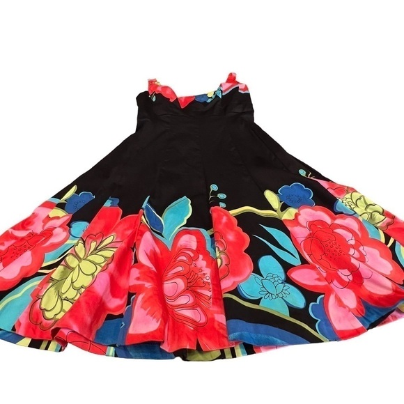 NINE WEST Black Floral Graphic A-Line Party Dress, Sundress, Size 6 - Picture 14 of 16